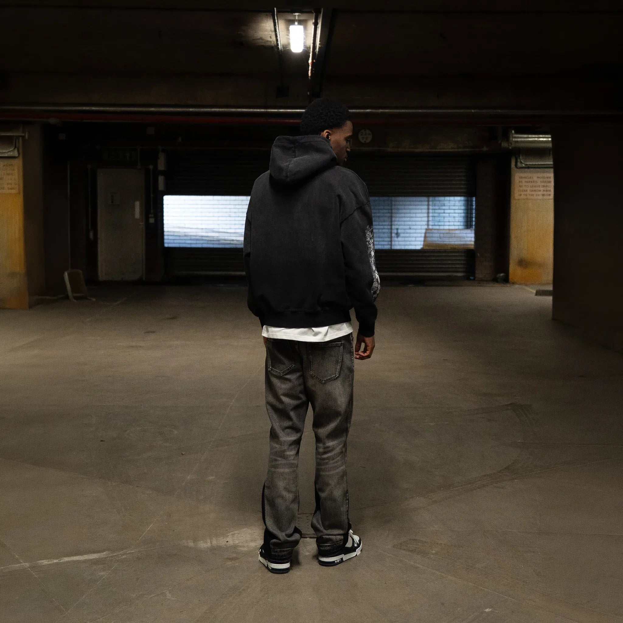 Back View of SIARR World Series Washed Black Hoodie